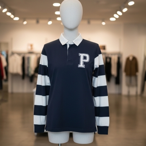 Zara Other - Navy and White Striped Long Sleeve ZARA Polo Shirt